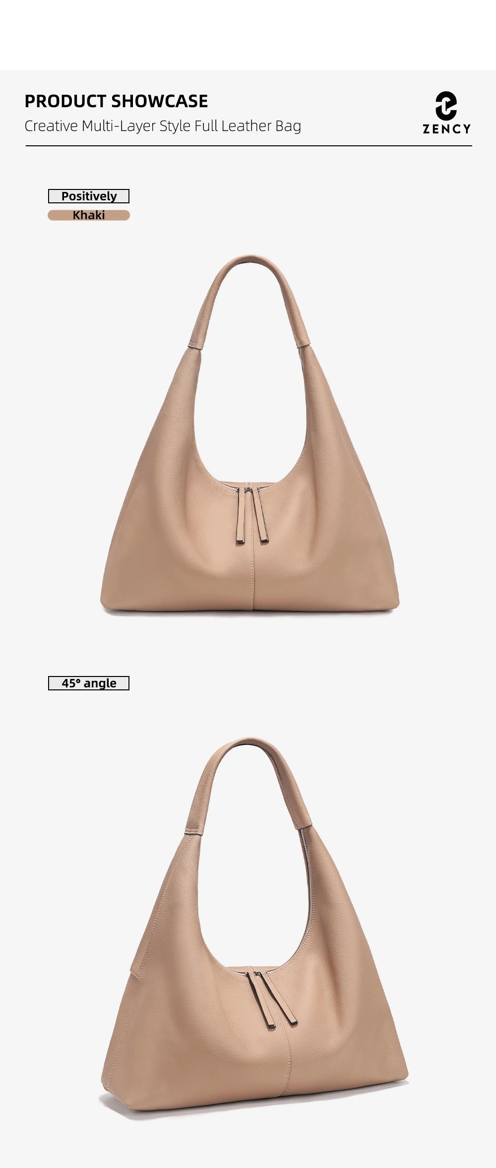 Stay stylish and organized with the Zency Large-Capacity Tote Bag, crafted from 100% genuine leather. A soft and elegant hobo-style handbag perfect for work, shopping, or winter outings — ideal for modern women