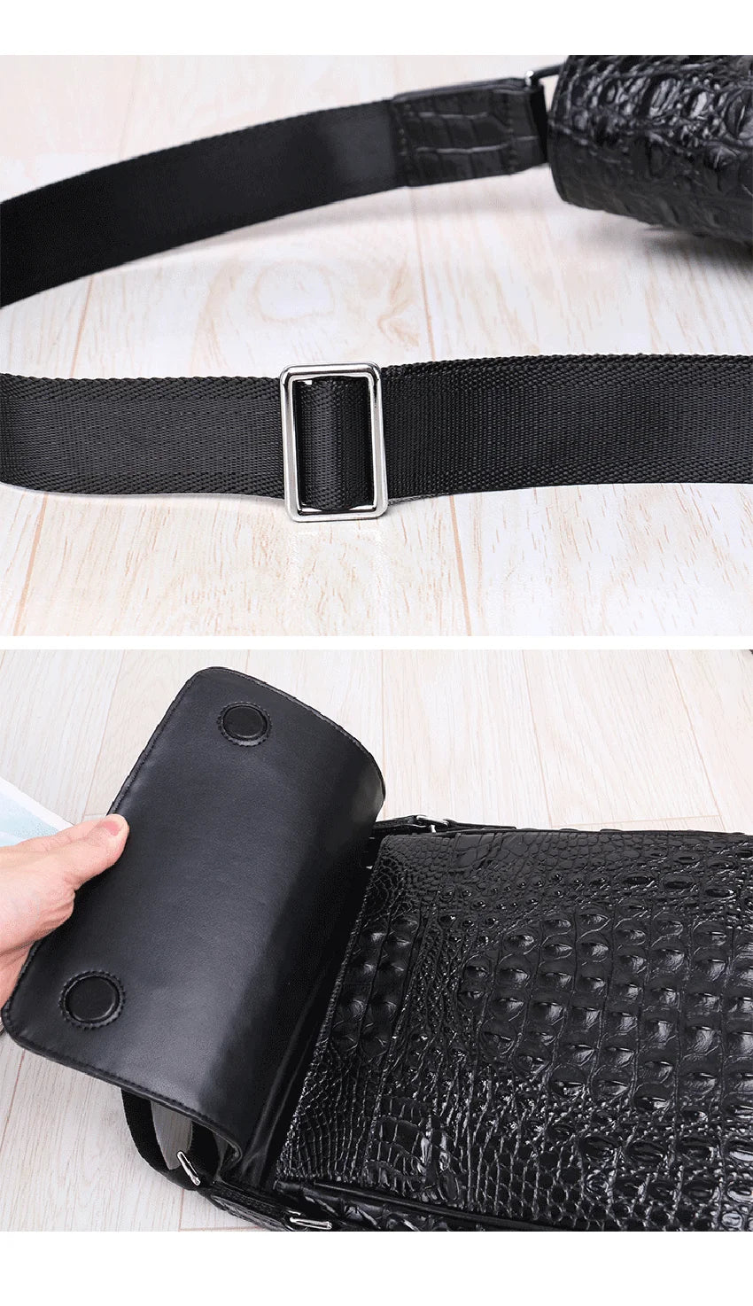 New High-Quality Crocodile Pattern Genuine Leather Men’s Shoulder Bag – Real Cowhide Fashion Casual Crossbody Bag | HollandLuxeGlobal.com Exclusive Collector’s Item