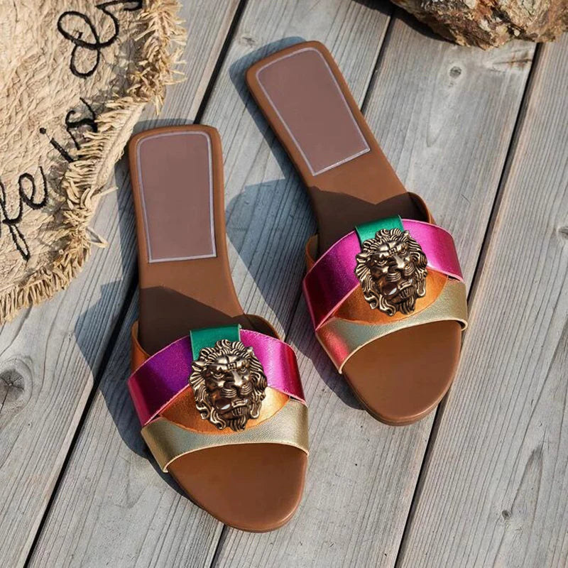 High-End Diamond Women’s Slippers, Fish-Mouthed Back Hollow Lion Cool Slippers, Rhinestone Slippers Chain Bag Set | HollandLuxeGlobal.com Exclusive Collector’s Item