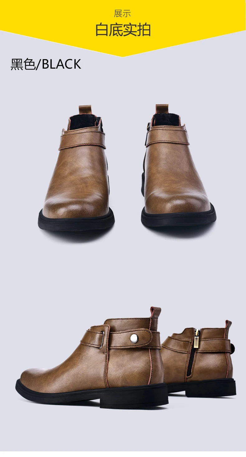 Italian Men’s Classic Genuine Leather Ankle Boots | Luxury High-Top Designer Fashion Boots with Anti-Skid Sole for Outdoor & Casual Wear | HollandLuxeGlobal.com Exclusive Collector’s Item