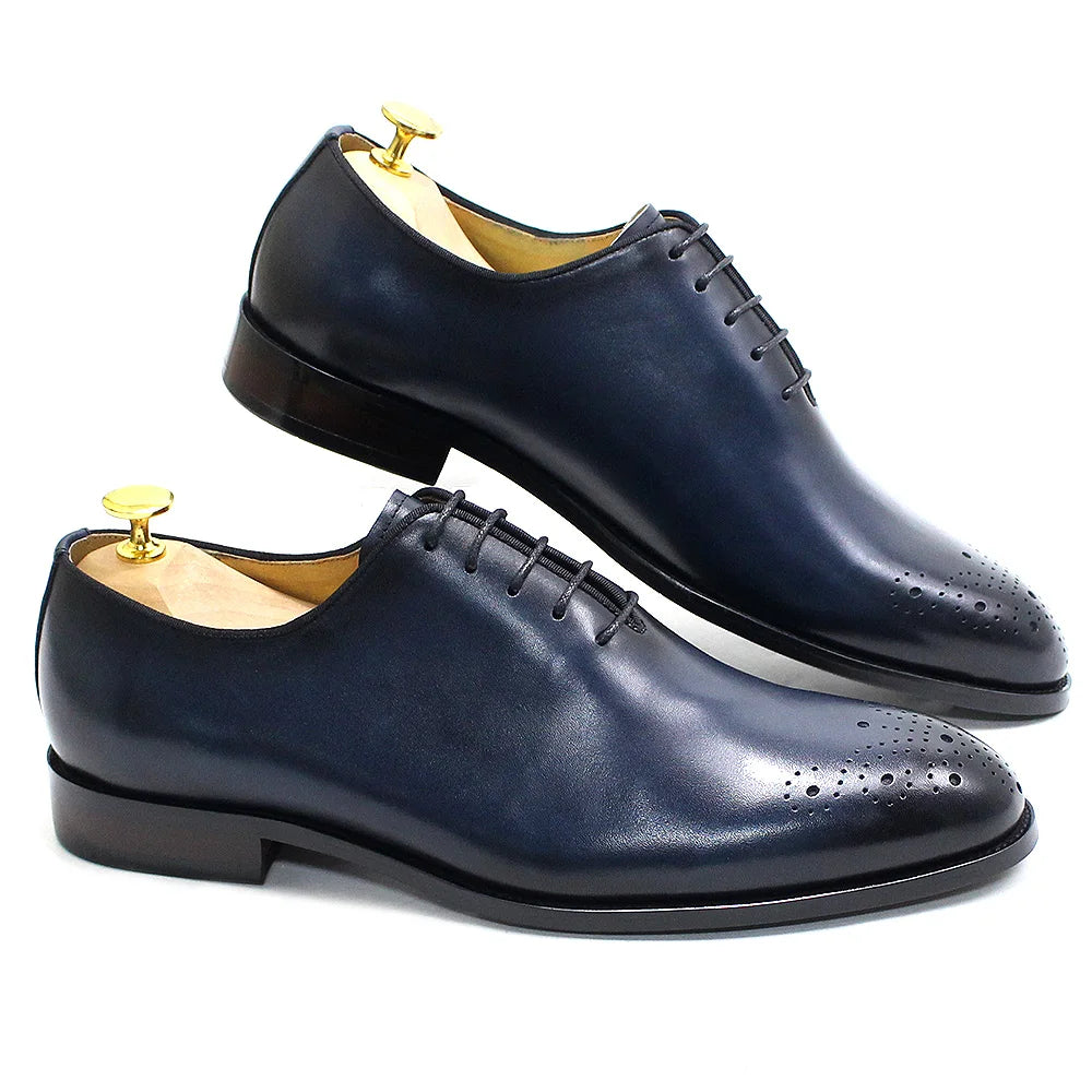 Italian Style Men’s Dress Shoes | Genuine Leather Handmade Classic Whole-Cut Oxford Lace-Up Formal Shoes | HollandLuxeGlobal.com Exclusive Collector’s Item
