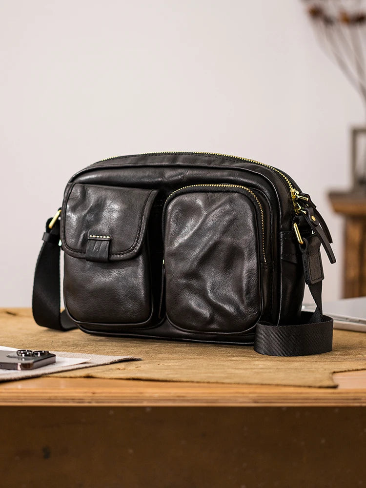 Men’s Fashion Casual Designer Handmade Genuine Leather Shoulder Bag – High-Quality Black Cowhide Crossbody for Outdoor & Daily Use | HollandLuxeGlobal.com Exclusive Collector’s Item