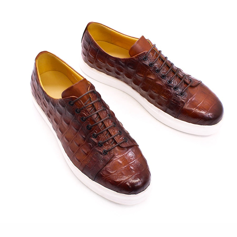 Boutique Premium Feel (For Exclusive Collection)
Handcrafted Men’s Brown Crocodile Leather Lace-Up Sneakers – Luxury Designer Casual Shoes for Party, Business & Daily Style | HollandLuxeGlobal.com Exclusive