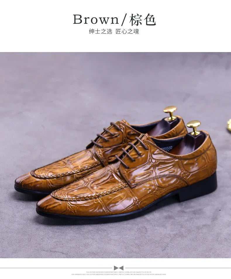 Elevate your style with the Luxury Crocodile Pattern Men’s Dress Shoes, part of the Hollandluxeglobal.com Exclusive Collection.
	•	Material: Premium genuine leather with elegant crocodile embossing