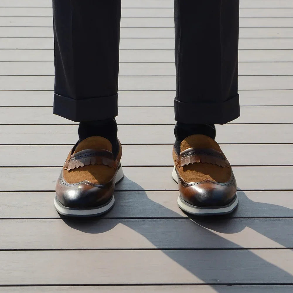 1.	HollandLuxe Exclusive – European Cow Suede Leather Wingtip Loafers
	2.	Luxury Men’s Sneakers-Loafers – Genuine Leather with Tassel Detail
	3.	Collector’s Edition Suede Wingtip Slip-On – Business & Casual Elegance