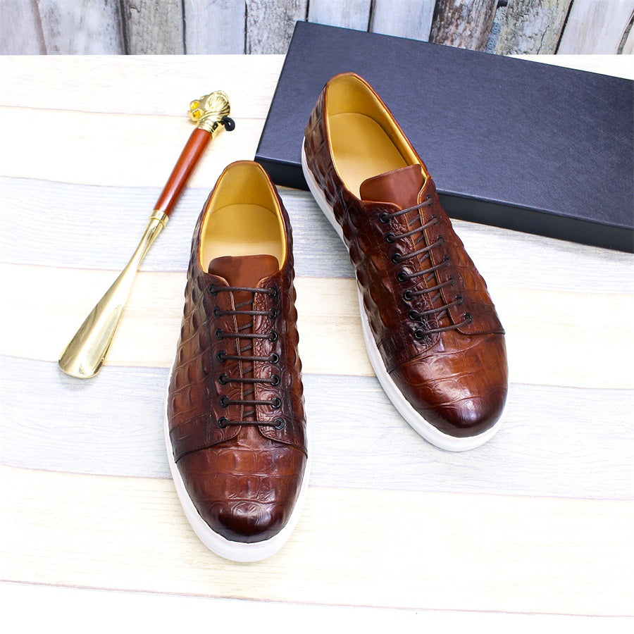 Boutique Premium Feel (For Exclusive Collection)
Handcrafted Men’s Brown Crocodile Leather Lace-Up Sneakers – Luxury Designer Casual Shoes for Party, Business & Daily Style | HollandLuxeGlobal.com Exclusive