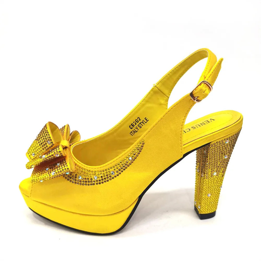 High Quality Thin Heels Rhinestones Design Fish Beaked Toe Cap Ladies Sandals with Bag Set in Pink Color For Party | HollandLuxeGlobal.com Exclusive Collector’s Item