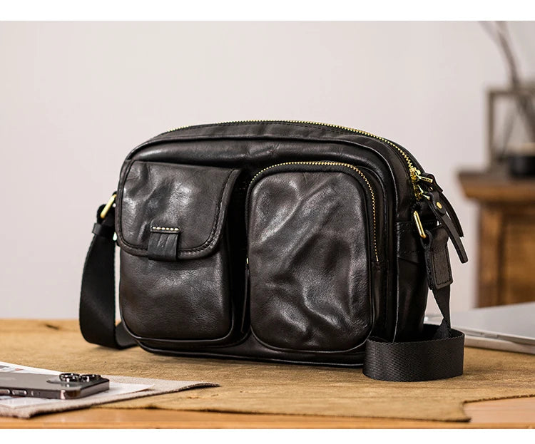 Men’s Fashion Casual Designer Handmade Genuine Leather Shoulder Bag – High-Quality Black Cowhide Crossbody for Outdoor & Daily Use | HollandLuxeGlobal.com Exclusive Collector’s Item