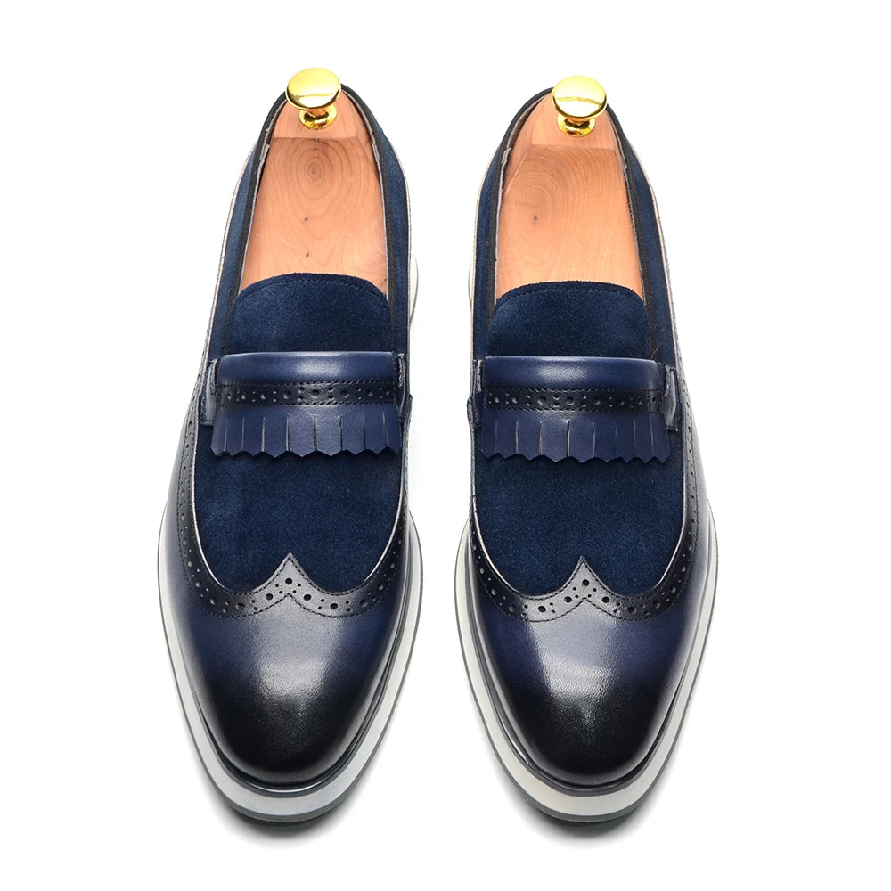 1.	HollandLuxe Exclusive – European Cow Suede Leather Wingtip Loafers
	2.	Luxury Men’s Sneakers-Loafers – Genuine Leather with Tassel Detail
	3.	Collector’s Edition Suede Wingtip Slip-On – Business & Casual Elegance