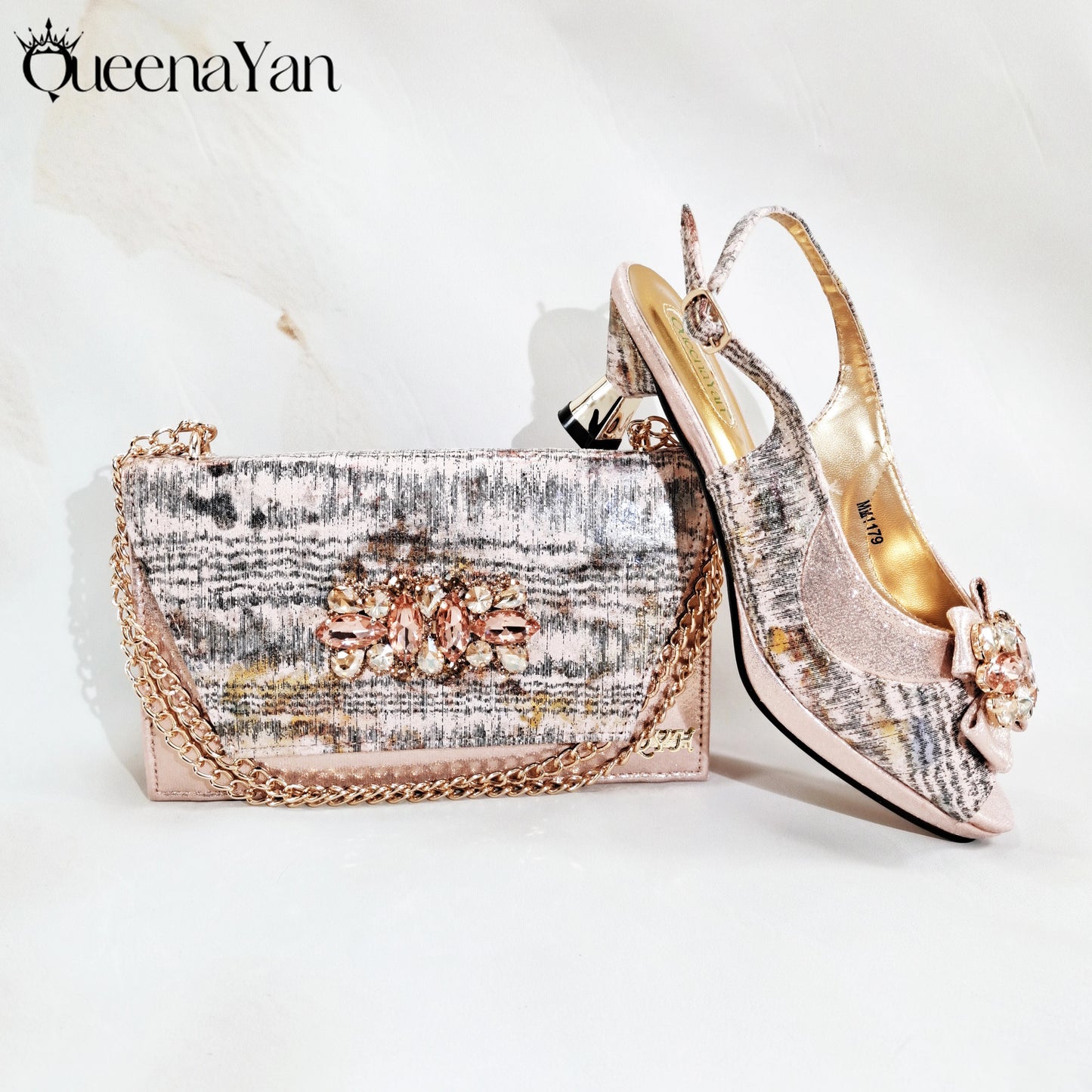 New Women High-Heel Shoes Elegant Wine Rhinestone Metallic Diamond Accents Paired with Matching Handbag Exquisite Special-Material | HollandLuxeGlobal.com Exclusive Collector’s Item