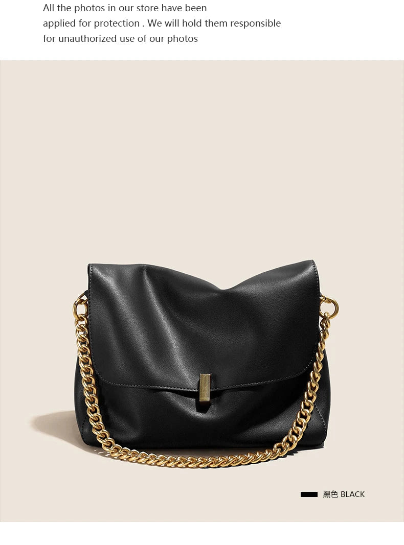 Women’s Large Korean Genuine Cow Leather Flap Shoulder Chain Bag | Luxury Solid Leather Crossbody Handbag & Messenger Purse | HollandLuxeGlobal.com Exclusive Collector’s Item”