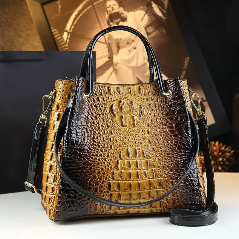 Introducing the Valeria Croco Bucket Tote, a statement piece from the Holland Luxe Global Collectors’ Collection. Designed with a crocodile-embossed finish and a retro-inspired silhouette