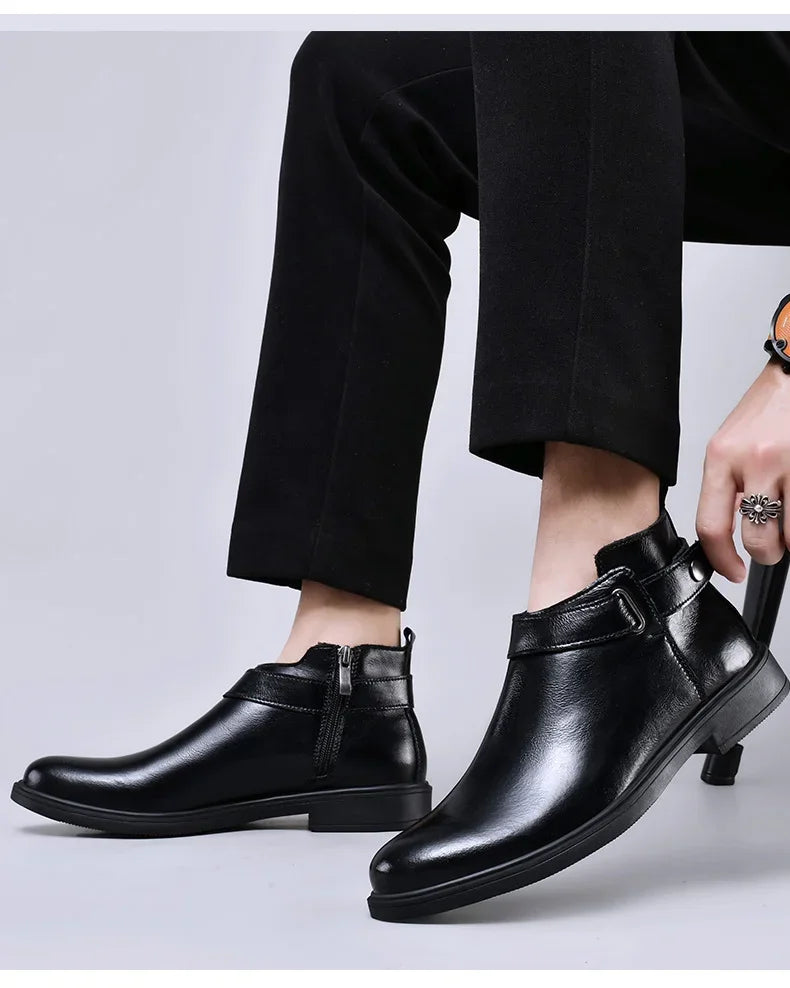 Italian Men’s Classic Genuine Leather Ankle Boots | Luxury High-Top Designer Fashion Boots with Anti-Skid Sole for Outdoor & Casual Wear | HollandLuxeGlobal.com Exclusive Collector’s Item