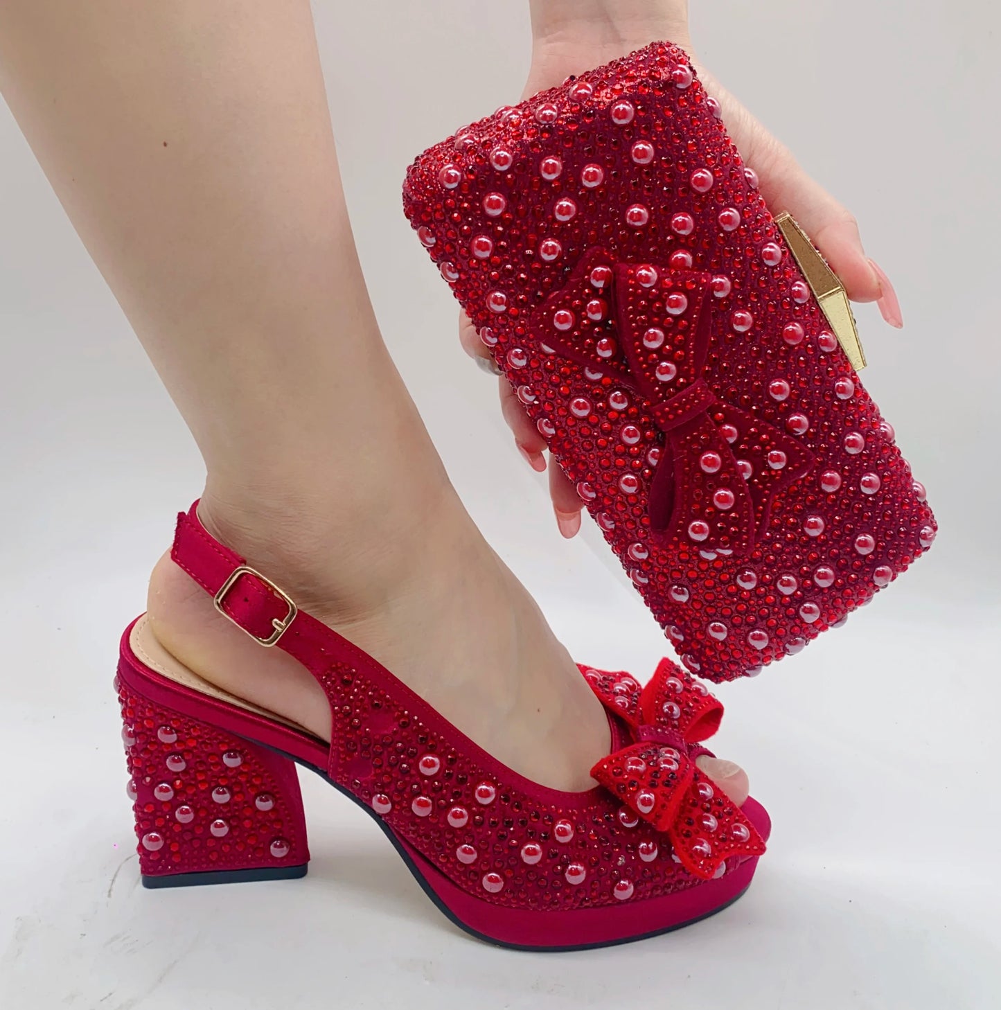 Luxury Italian Rhinestone Party Shoes & Matching Bag Set – Elegant Wine Women’s Dressy Pumps with Heels and Purse to Match | HollandLuxeGlobal.com Exclusive Collector’s Item