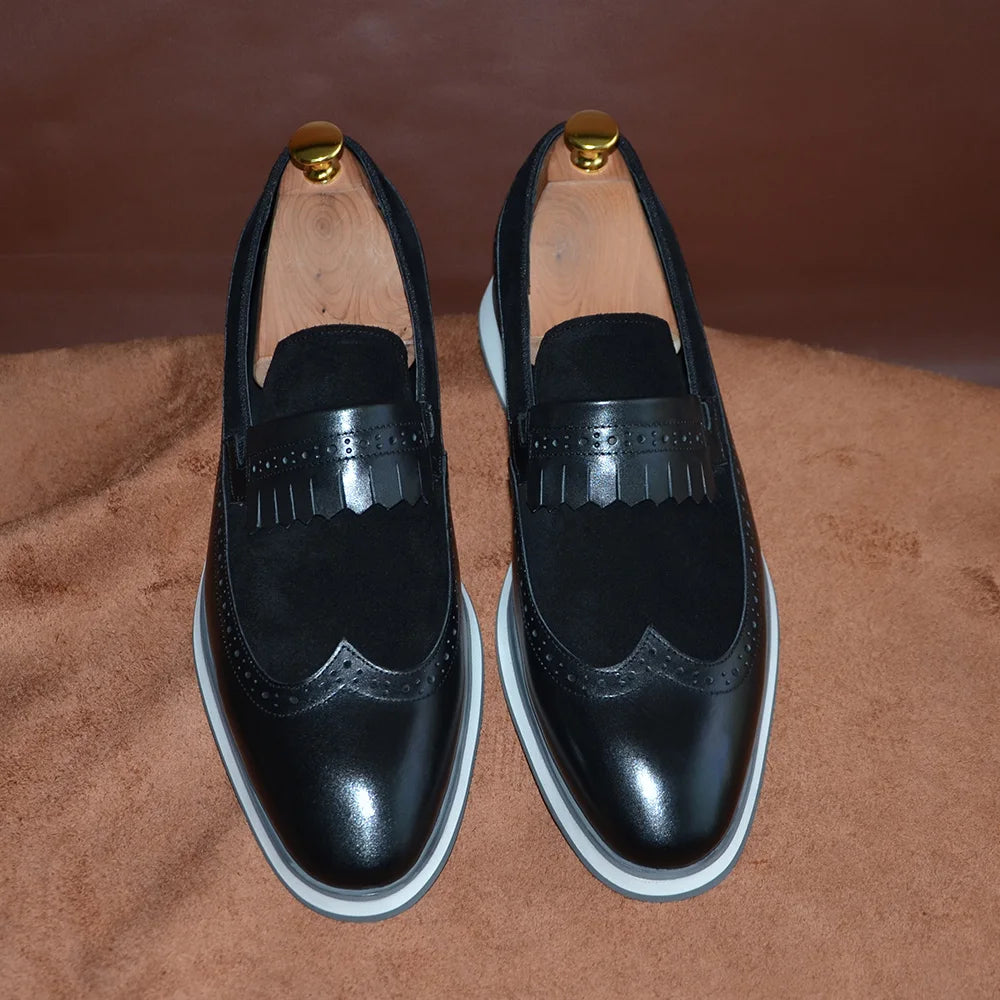 1.	HollandLuxe Exclusive – European Cow Suede Leather Wingtip Loafers
	2.	Luxury Men’s Sneakers-Loafers – Genuine Leather with Tassel Detail
	3.	Collector’s Edition Suede Wingtip Slip-On – Business & Casual Elegance