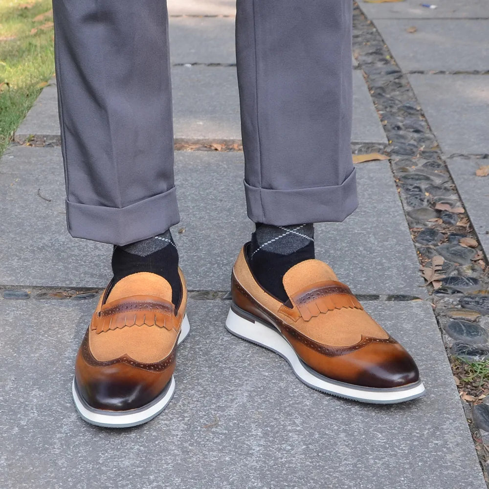 1.	HollandLuxe Exclusive – European Cow Suede Leather Wingtip Loafers
	2.	Luxury Men’s Sneakers-Loafers – Genuine Leather with Tassel Detail
	3.	Collector’s Edition Suede Wingtip Slip-On – Business & Casual Elegance