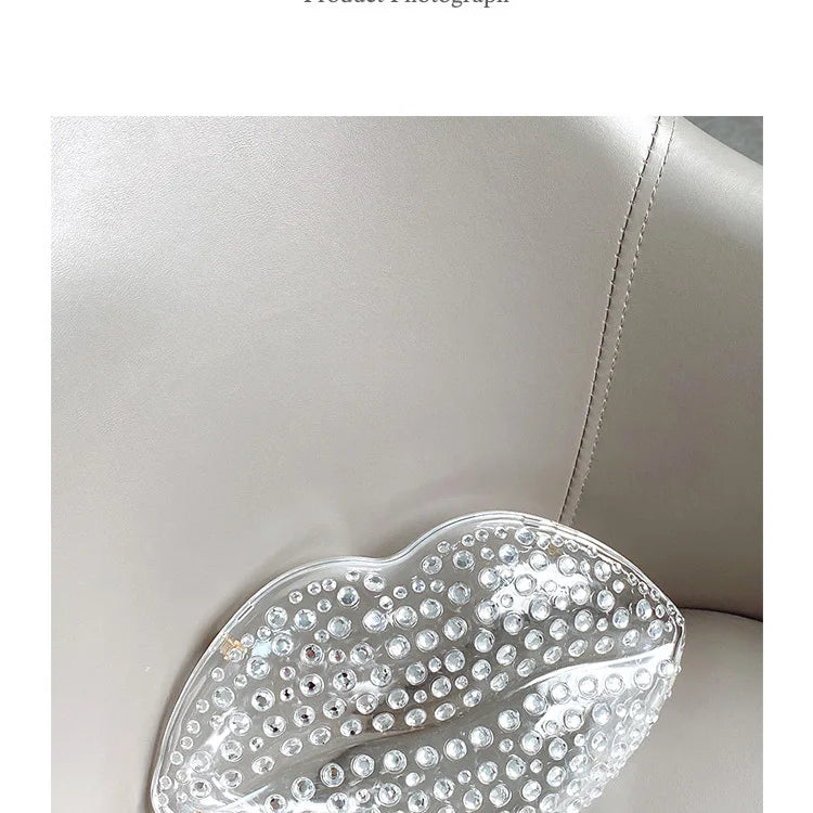 Lip Shape Rhinestones Clutch Bag Clear Acrylic Kiss Purse Luxury Diamond Women Wedding Evening Party Chain Crossbody Handbag | HollandLuxeGlobal.com Exclusive Collector’s Item