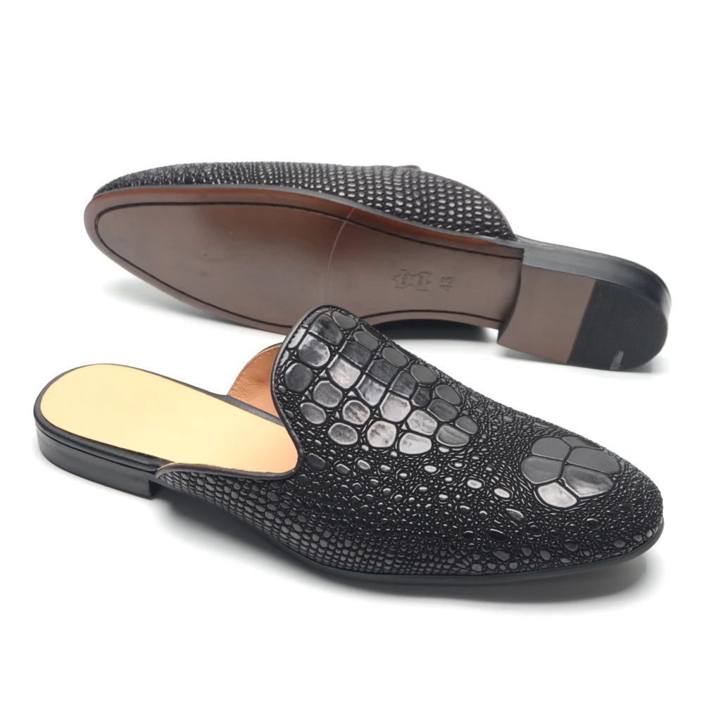 Boutique Premium Feel (for your Exclusive Collection)
Handcrafted Men’s Genuine Cowhide Leather Mules – Luxury Crocodile Pattern Slip-On Pointed Toe Loafers | HollandLuxeGlobal.com Exclusive