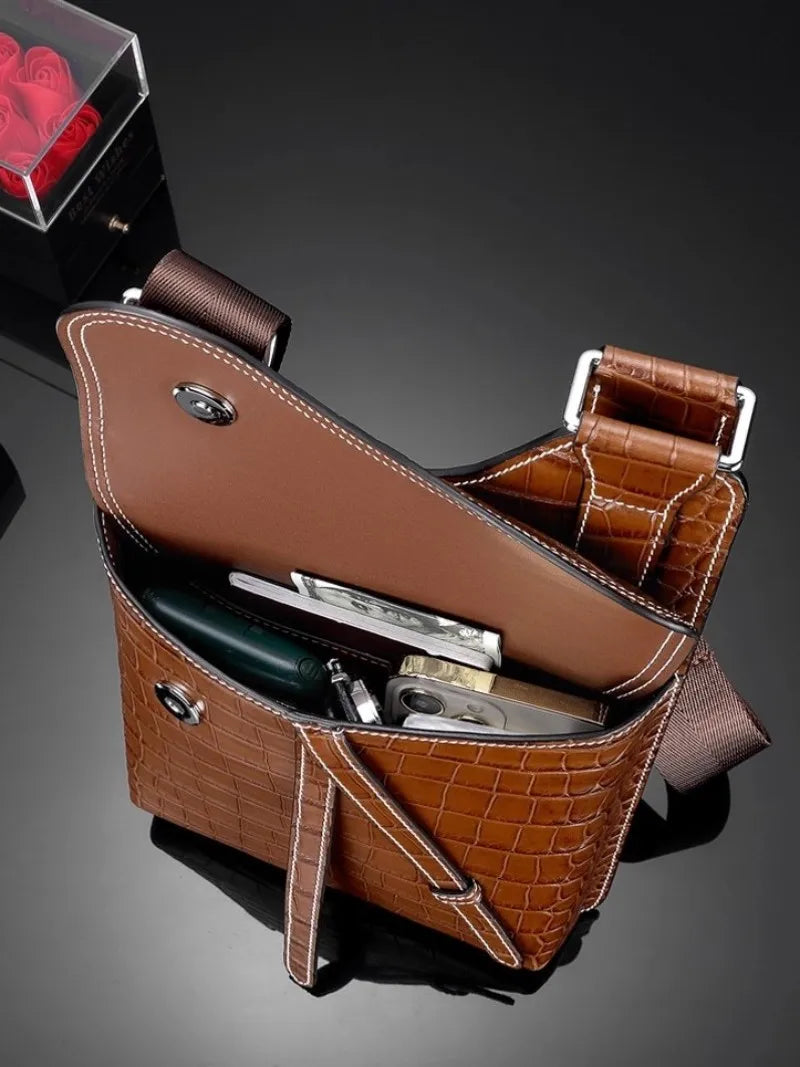 High Quality Crocodile Leather Business Casual Men’s Shoulder Bag – Genuine Designer Crossbody Handbag With Elegant Craftsmanship | HollandLuxeGlobal.com Exclusive Collector’s Item