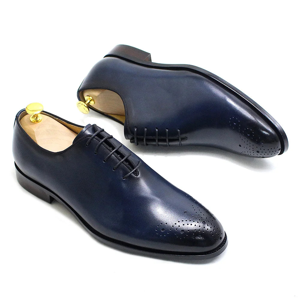 Italian Style Men’s Dress Shoes | Genuine Leather Handmade Classic Whole-Cut Oxford Lace-Up Formal Shoes | HollandLuxeGlobal.com Exclusive Collector’s Item