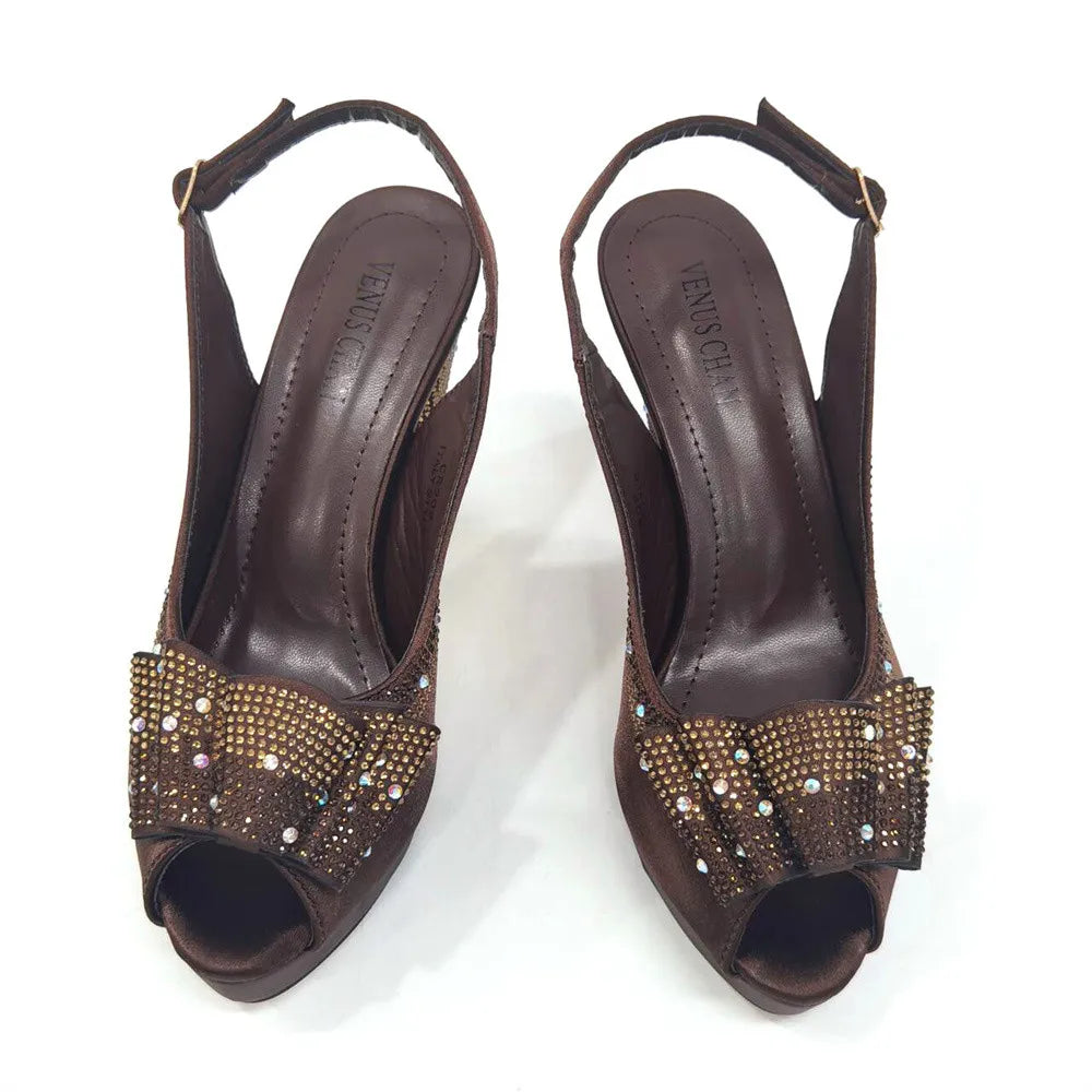 High Quality Thin Heels Rhinestones Design Fish Beaked Toe Cap Ladies Sandals with Bag Set in Pink Color For Party | HollandLuxeGlobal.com Exclusive Collector’s Item