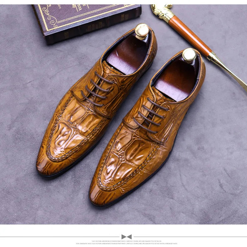 Elevate your style with the Luxury Crocodile Pattern Men’s Dress Shoes, part of the Hollandluxeglobal.com Exclusive Collection.
	•	Material: Premium genuine leather with elegant crocodile embossing