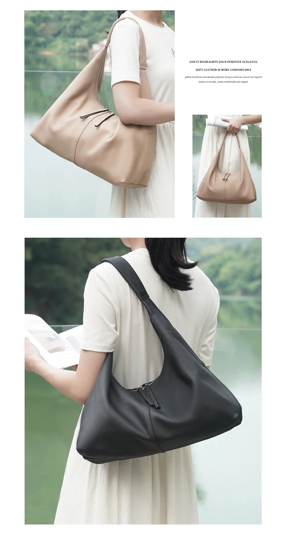 Stay stylish and organized with the Zency Large-Capacity Tote Bag, crafted from 100% genuine leather. A soft and elegant hobo-style handbag perfect for work, shopping, or winter outings — ideal for modern women