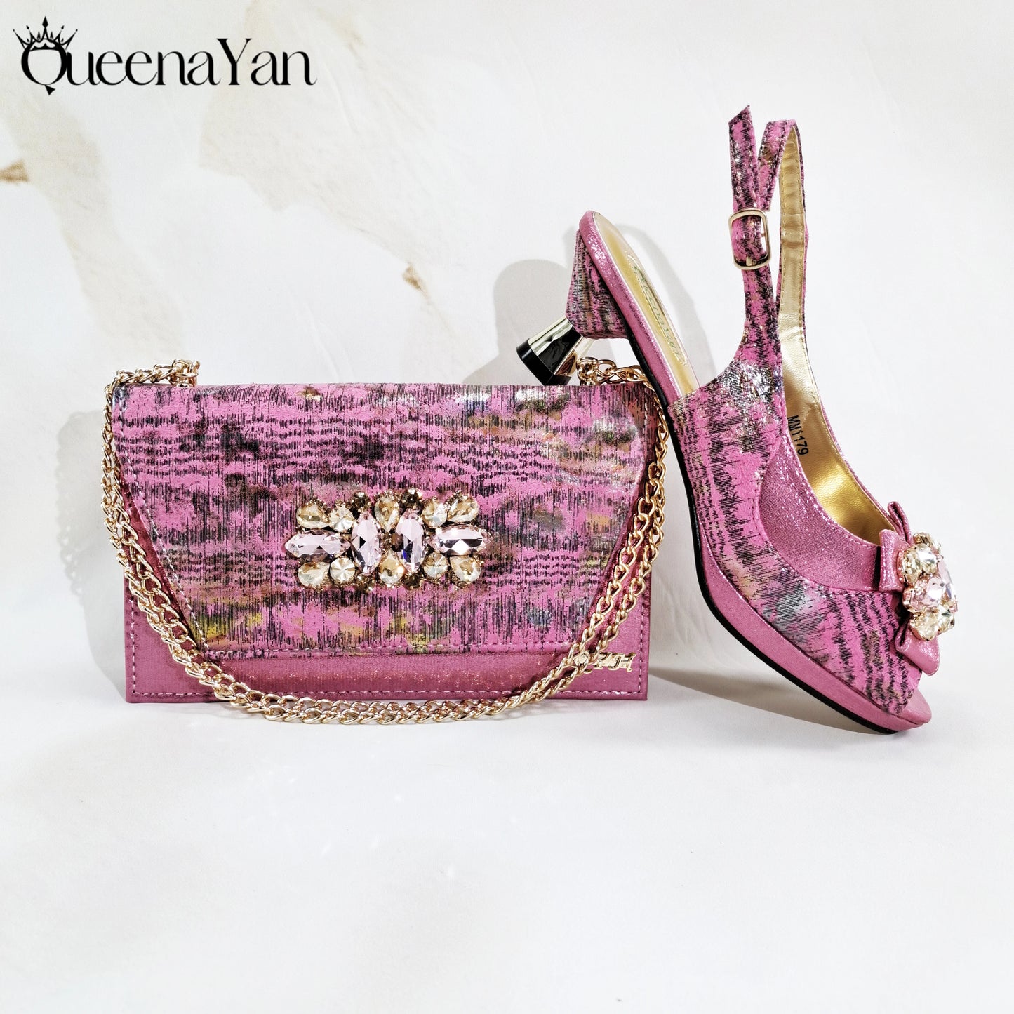 New Women High-Heel Shoes Elegant Wine Rhinestone Metallic Diamond Accents Paired with Matching Handbag Exquisite Special-Material | HollandLuxeGlobal.com Exclusive Collector’s Item