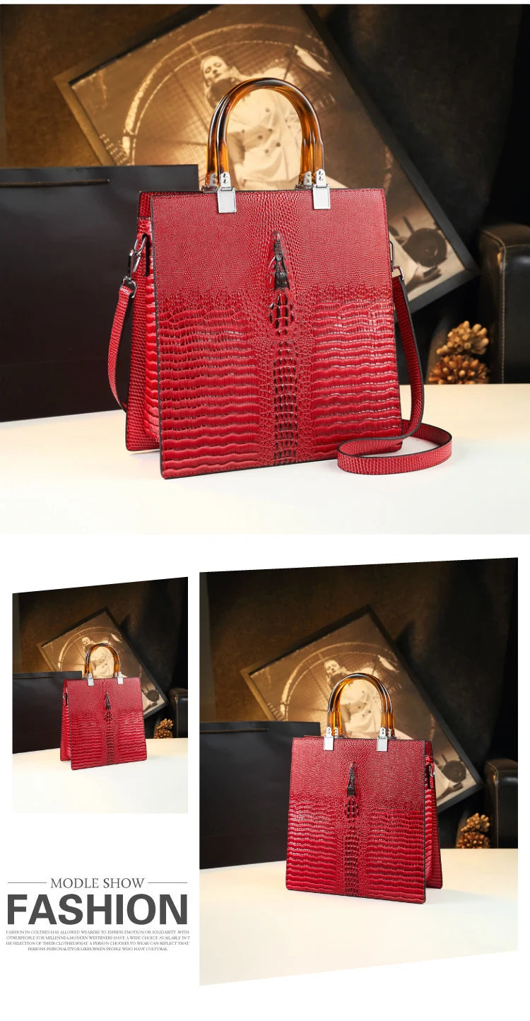 Elevate your everyday elegance with this Genuine Leather Women’s Tote Bag, featuring a luxury crocodile pattern and trend-setting vertical design. Perfect as a fashionable shoulder or messenger bag for stylish women