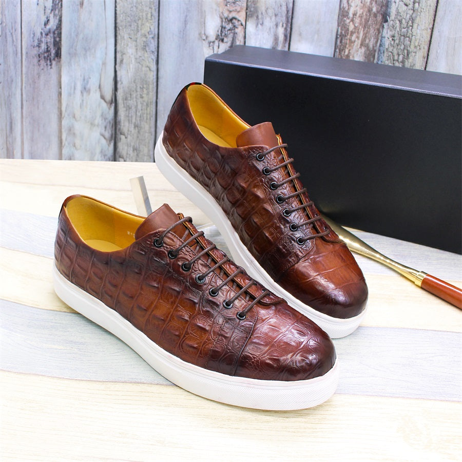 Boutique Premium Feel (For Exclusive Collection)
Handcrafted Men’s Brown Crocodile Leather Lace-Up Sneakers – Luxury Designer Casual Shoes for Party, Business & Daily Style | HollandLuxeGlobal.com Exclusive