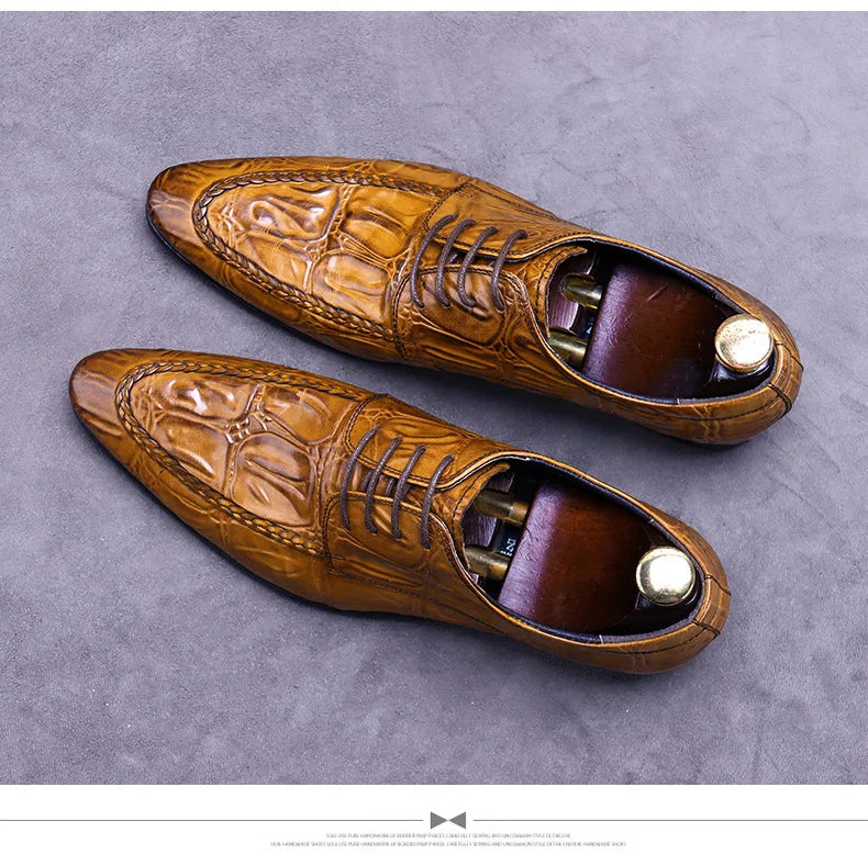 Elevate your style with the Luxury Crocodile Pattern Men’s Dress Shoes, part of the Hollandluxeglobal.com Exclusive Collection.
	•	Material: Premium genuine leather with elegant crocodile embossing