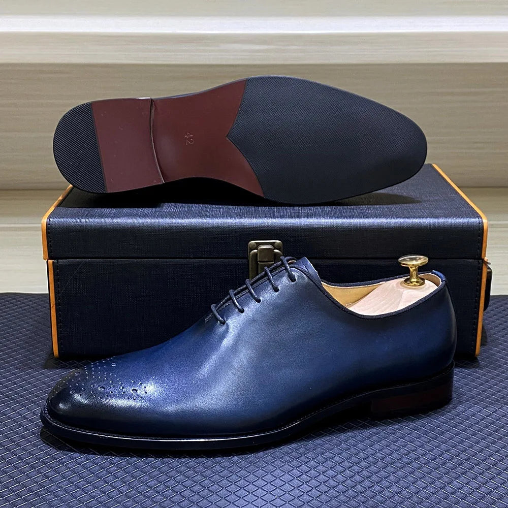Italian Style Men’s Dress Shoes | Genuine Leather Handmade Classic Whole-Cut Oxford Lace-Up Formal Shoes | HollandLuxeGlobal.com Exclusive Collector’s Item