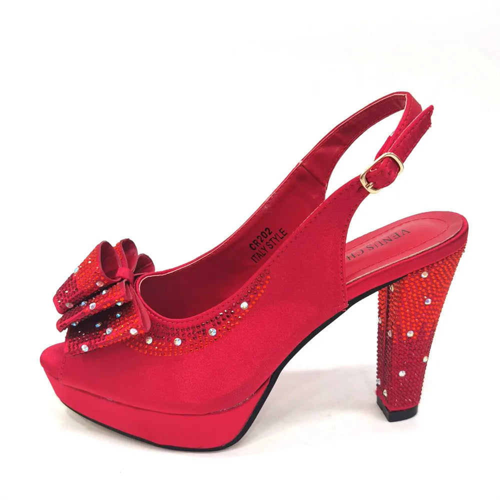 High Quality Thin Heels Rhinestones Design Fish Beaked Toe Cap Ladies Sandals with Bag Set in Pink Color For Party | HollandLuxeGlobal.com Exclusive Collector’s Item