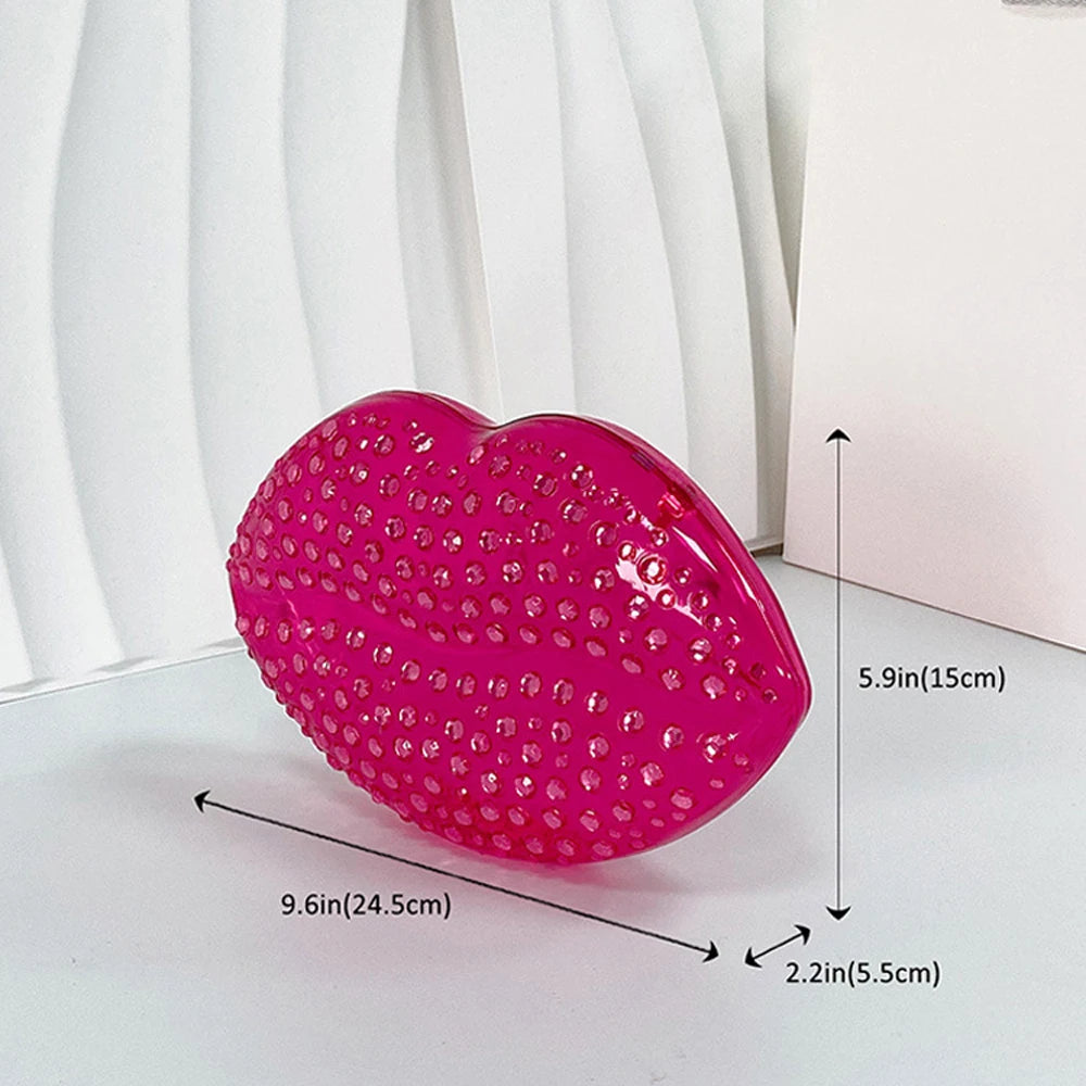 Lip Shape Rhinestones Clutch Bag Clear Acrylic Kiss Purse Luxury Diamond Women Wedding Evening Party Chain Crossbody Handbag | HollandLuxeGlobal.com Exclusive Collector’s Item