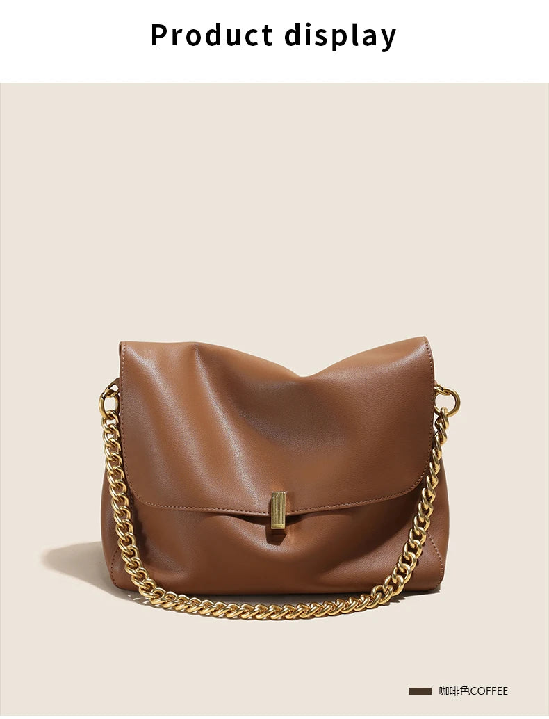 Women’s Large Korean Genuine Cow Leather Flap Shoulder Chain Bag | Luxury Solid Leather Crossbody Handbag & Messenger Purse | HollandLuxeGlobal.com Exclusive Collector’s Item”