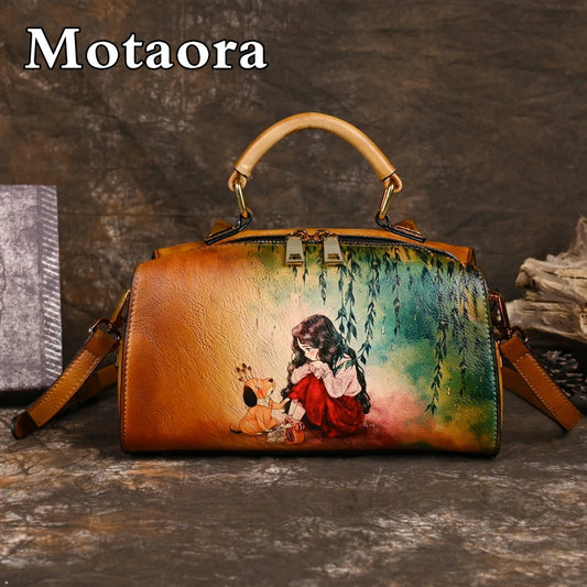 2025 Retro Hand-Drawn Leather Women’s Shoulder Bag – Luxury Designer Handcrafted Vintage Tote for Elegant Ladies | HollandLuxeGlobal.com Exclusive Collector’s Item