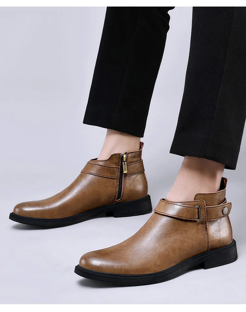 Italian Men’s Classic Genuine Leather Ankle Boots | Luxury High-Top Designer Fashion Boots with Anti-Skid Sole for Outdoor & Casual Wear | HollandLuxeGlobal.com Exclusive Collector’s Item