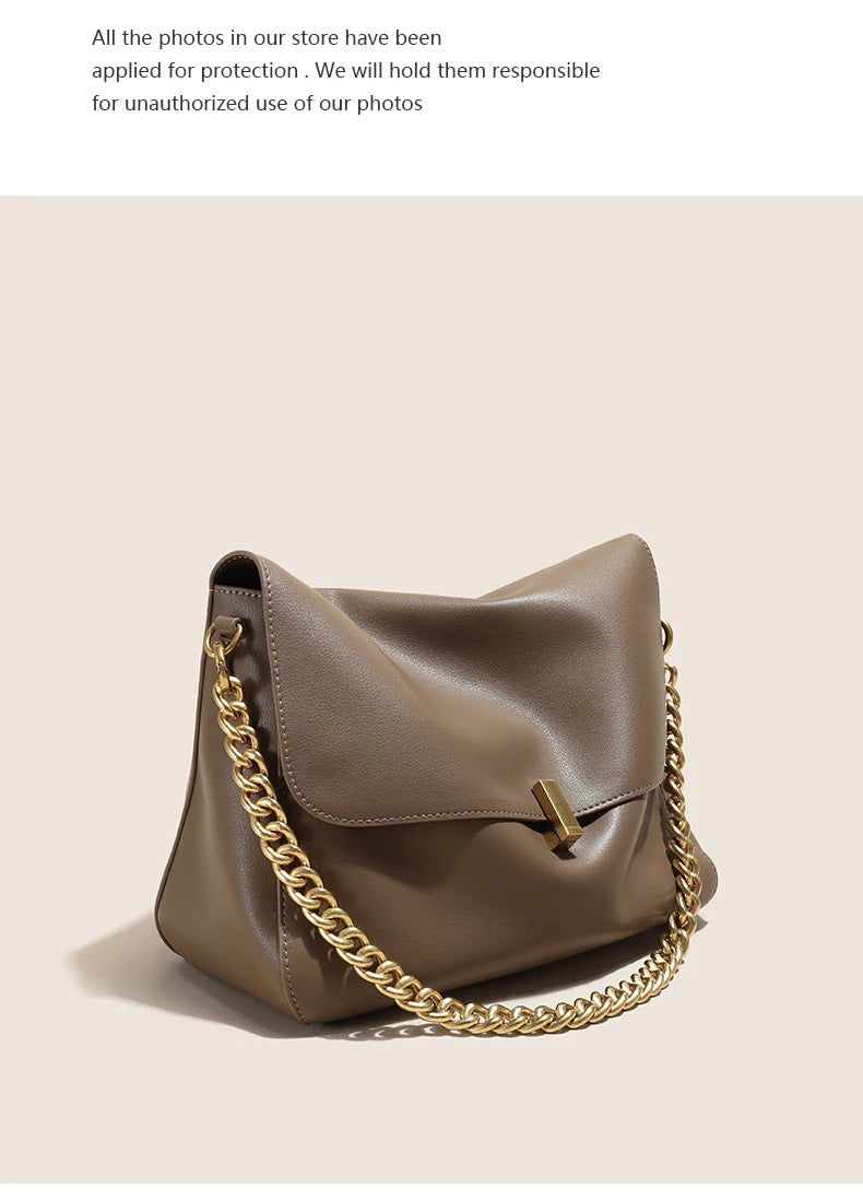 Women’s Large Korean Genuine Cow Leather Flap Shoulder Chain Bag | Luxury Solid Leather Crossbody Handbag & Messenger Purse | HollandLuxeGlobal.com Exclusive Collector’s Item”