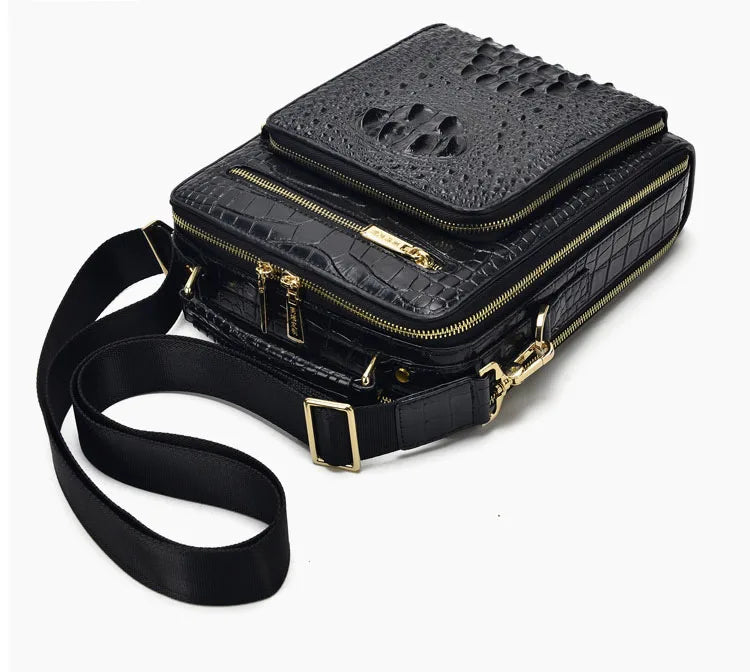 Crocodile Pattern Men’s Business Shoulder Messenger Bag – Genuine Cowhide Leather Vertical Tote & Small Briefcase | HollandLuxeGlobal.com Exclusive Collector’s Item