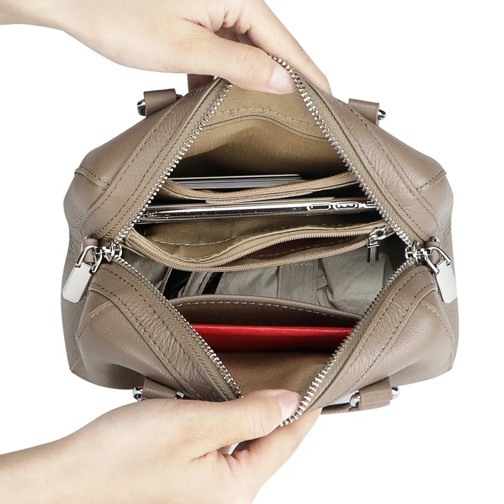 2025 Trend Luxury Designer Retro Handbag for Women – Genuine Leather Double-Zipper Top-Handle Shoulder & Crossbody Bag | HollandLuxeGlobal.com Exclusive Collector’s Item