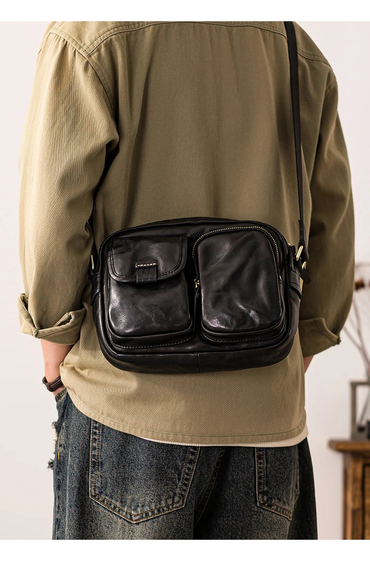 Men’s Fashion Casual Designer Handmade Genuine Leather Shoulder Bag – High-Quality Black Cowhide Crossbody for Outdoor & Daily Use | HollandLuxeGlobal.com Exclusive Collector’s Item
