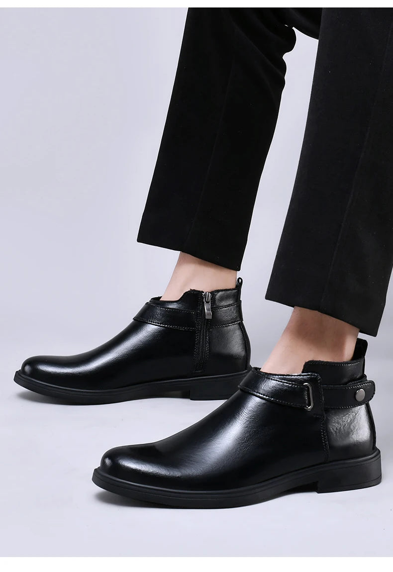 Italian Men’s Classic Genuine Leather Ankle Boots | Luxury High-Top Designer Fashion Boots with Anti-Skid Sole for Outdoor & Casual Wear | HollandLuxeGlobal.com Exclusive Collector’s Item