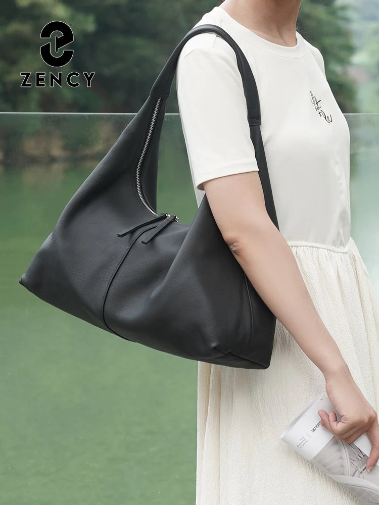 Stay stylish and organized with the Zency Large-Capacity Tote Bag, crafted from 100% genuine leather. A soft and elegant hobo-style handbag perfect for work, shopping, or winter outings — ideal for modern women