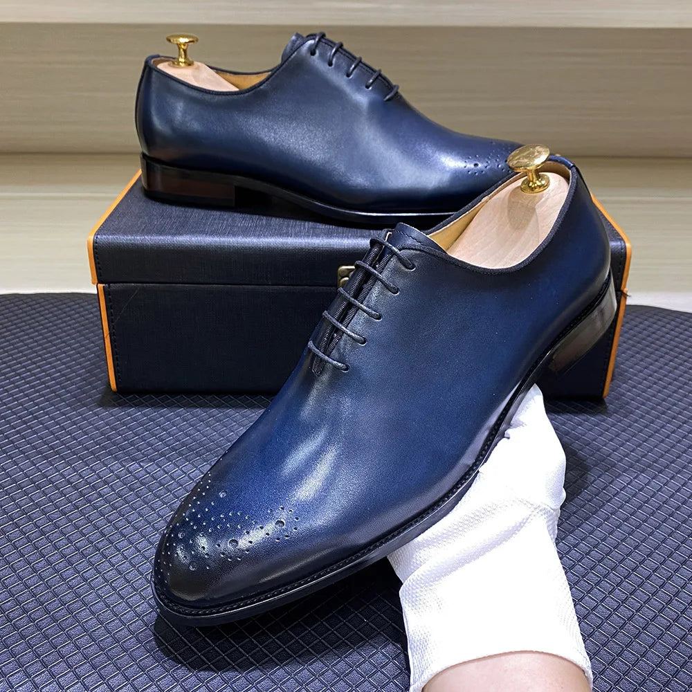 Italian Style Men’s Dress Shoes | Genuine Leather Handmade Classic Whole-Cut Oxford Lace-Up Formal Shoes | HollandLuxeGlobal.com Exclusive Collector’s Item