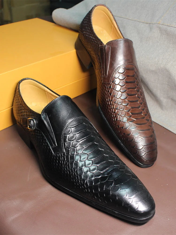 Luxury Men’s Genuine Leather Wingtip Monk Strap Loafers with Elegant Buckle Detailing – Premium Brown and Classic Black Handmade Formal Dress Shoes for Office, Business, and Wedding Events | HollandLuxeGlobal.com Exclusiv