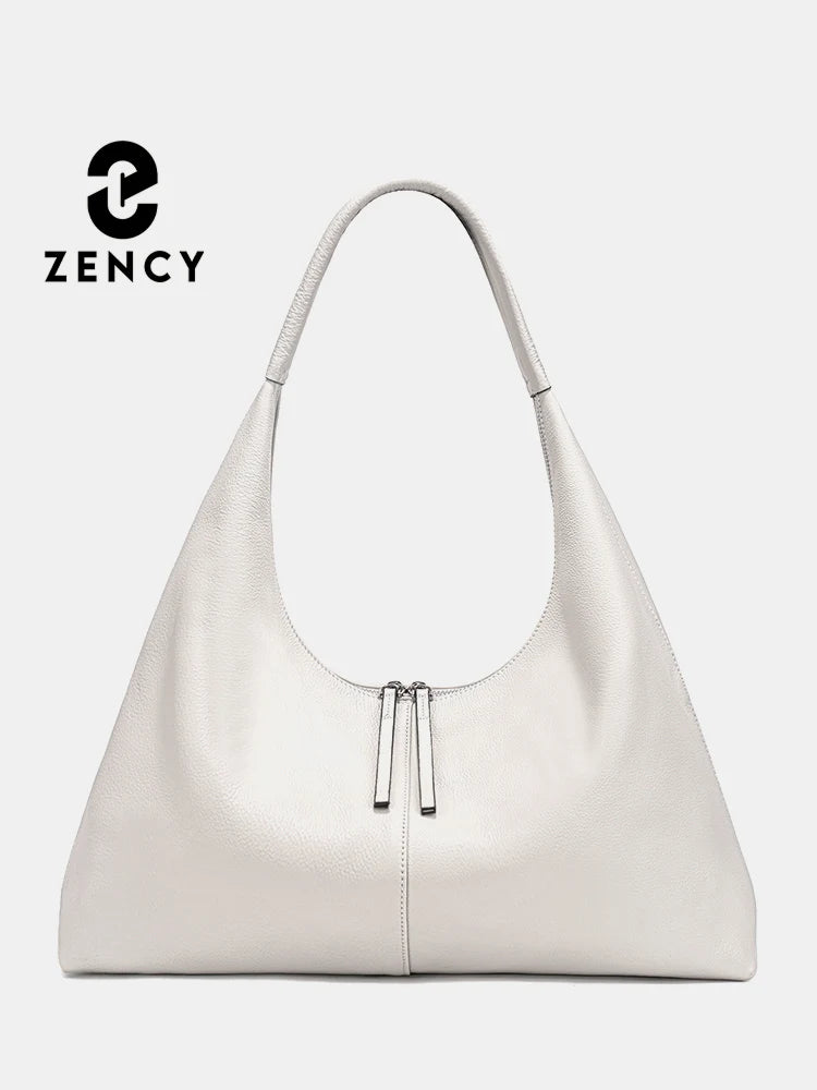 Stay stylish and organized with the Zency Large-Capacity Tote Bag, crafted from 100% genuine leather. A soft and elegant hobo-style handbag perfect for work, shopping, or winter outings — ideal for modern women