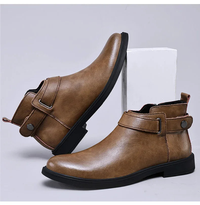 Italian Men’s Classic Genuine Leather Ankle Boots | Luxury High-Top Designer Fashion Boots with Anti-Skid Sole for Outdoor & Casual Wear | HollandLuxeGlobal.com Exclusive Collector’s Item