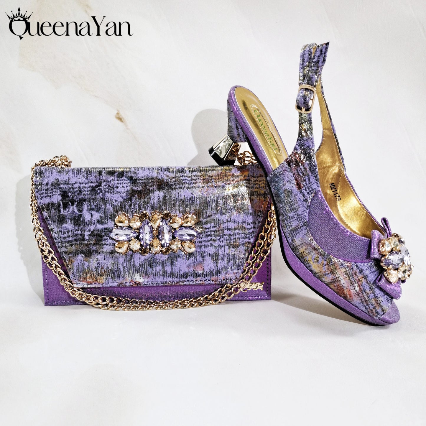 New Women High-Heel Shoes Elegant Wine Rhinestone Metallic Diamond Accents Paired with Matching Handbag Exquisite Special-Material | HollandLuxeGlobal.com Exclusive Collector’s Item