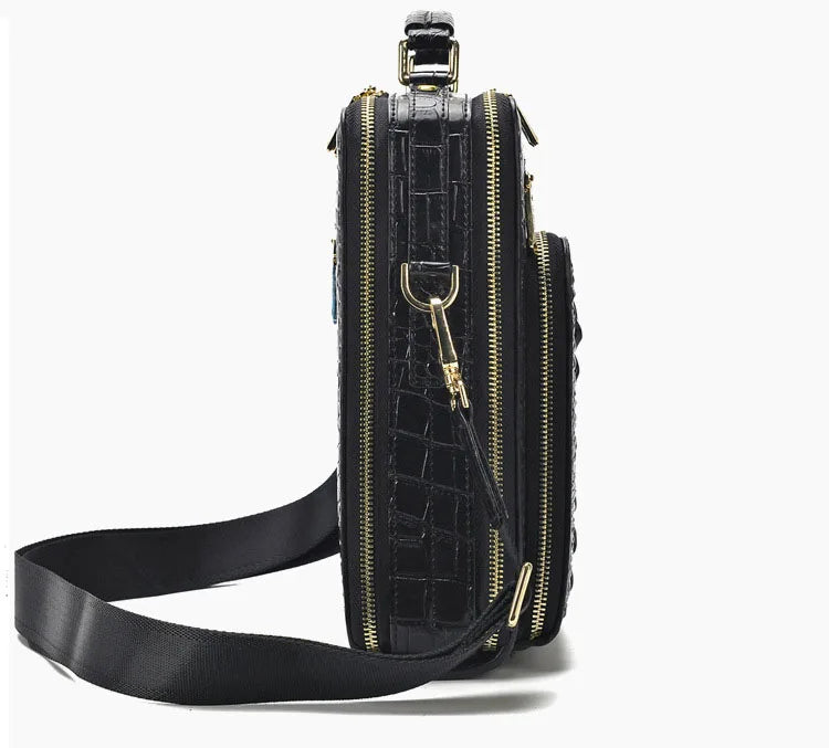 Crocodile Pattern Men’s Business Shoulder Messenger Bag – Genuine Cowhide Leather Vertical Tote & Small Briefcase | HollandLuxeGlobal.com Exclusive Collector’s Item