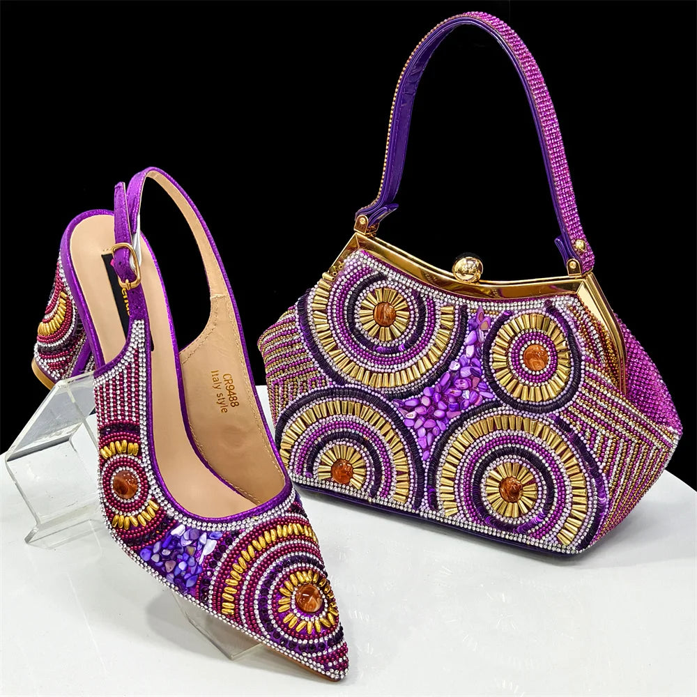 HollandLuxeGlobal.com Exclusive Premium Collectors Item – Elegant Italian Design Women’s Party Shoes with Matching Handbag, Stylish Heels & Bag Set for African Weddings & Special
